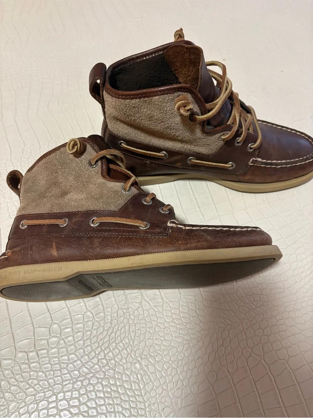 Sperry Brown Leather Moc Toe High-Top Boat Boots